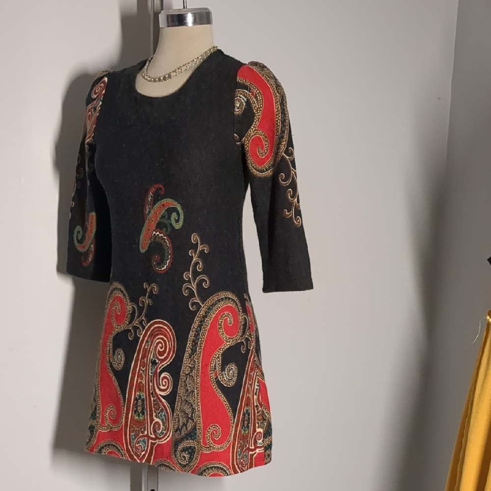 Papillon Blanc Black and Red Paisley Mini Dress
